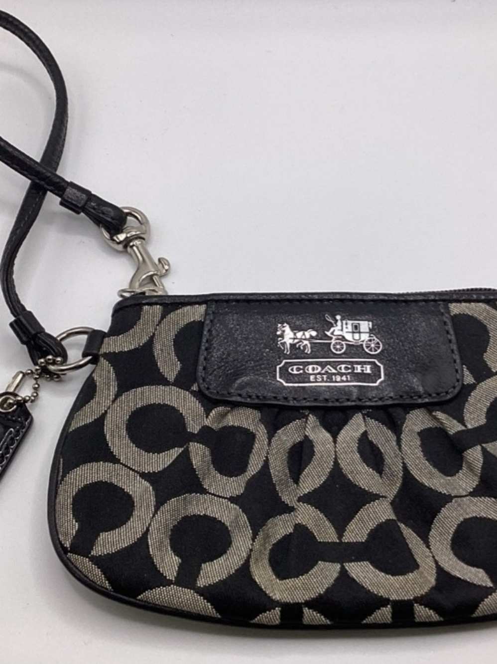 Coach Black & Tan Signature C Wristlet